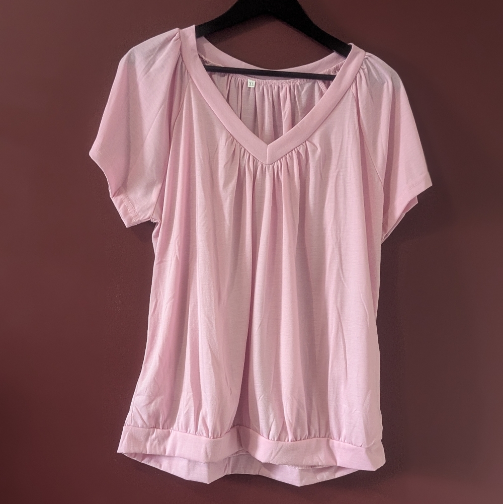 Women's Light Pink And Grey V-Neck Short Sleeve Top (Bundle of 2)